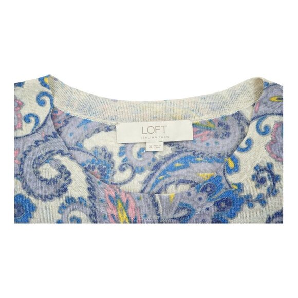 LOFT Women's Italian Yarn Purple Sweater Paisley Pattern Size XL ~ Lightweight - Picture 4 of 5